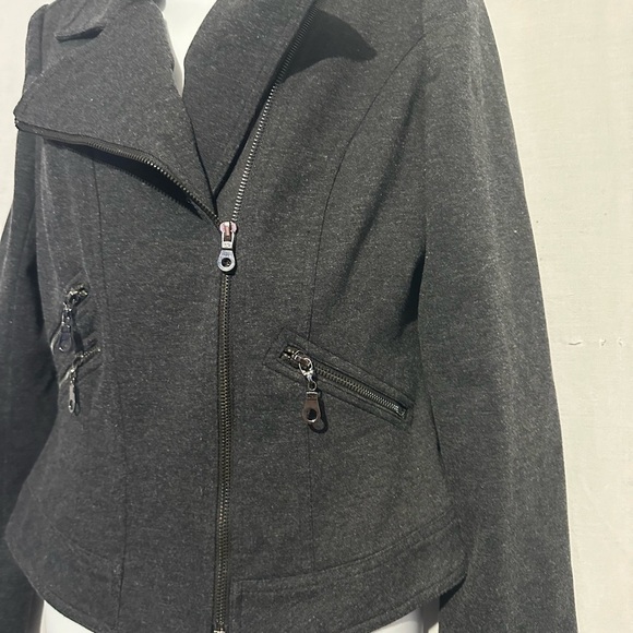 Cache Dark Gray Asymmetrical Zip Moto Jacket Size 8 - Picture 2 of 5